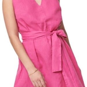 Faherty V-Neck Pink Linen Mini Dress